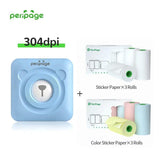 PeriPage A6 Blue 304dpi Bluetooth Sticker Printer with 3 rolls sticker paper and 3 rolls color sticker paper, pocket photo and label printer