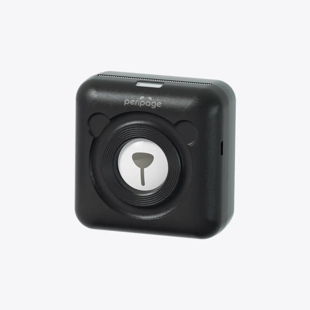 Black PeriPage mini thermal printer, stylish portable Bluetooth printer for photos and stickers