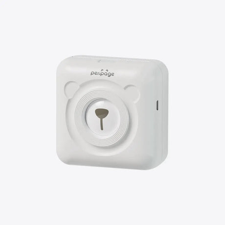 White PeriPage mini thermal printer, pocket-sized Bluetooth printer for clear photo and label printing